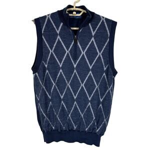 Smith & Tweed Golf Sweater Vest Merino Wool Blue Argyle quarter-zip Medium Prep